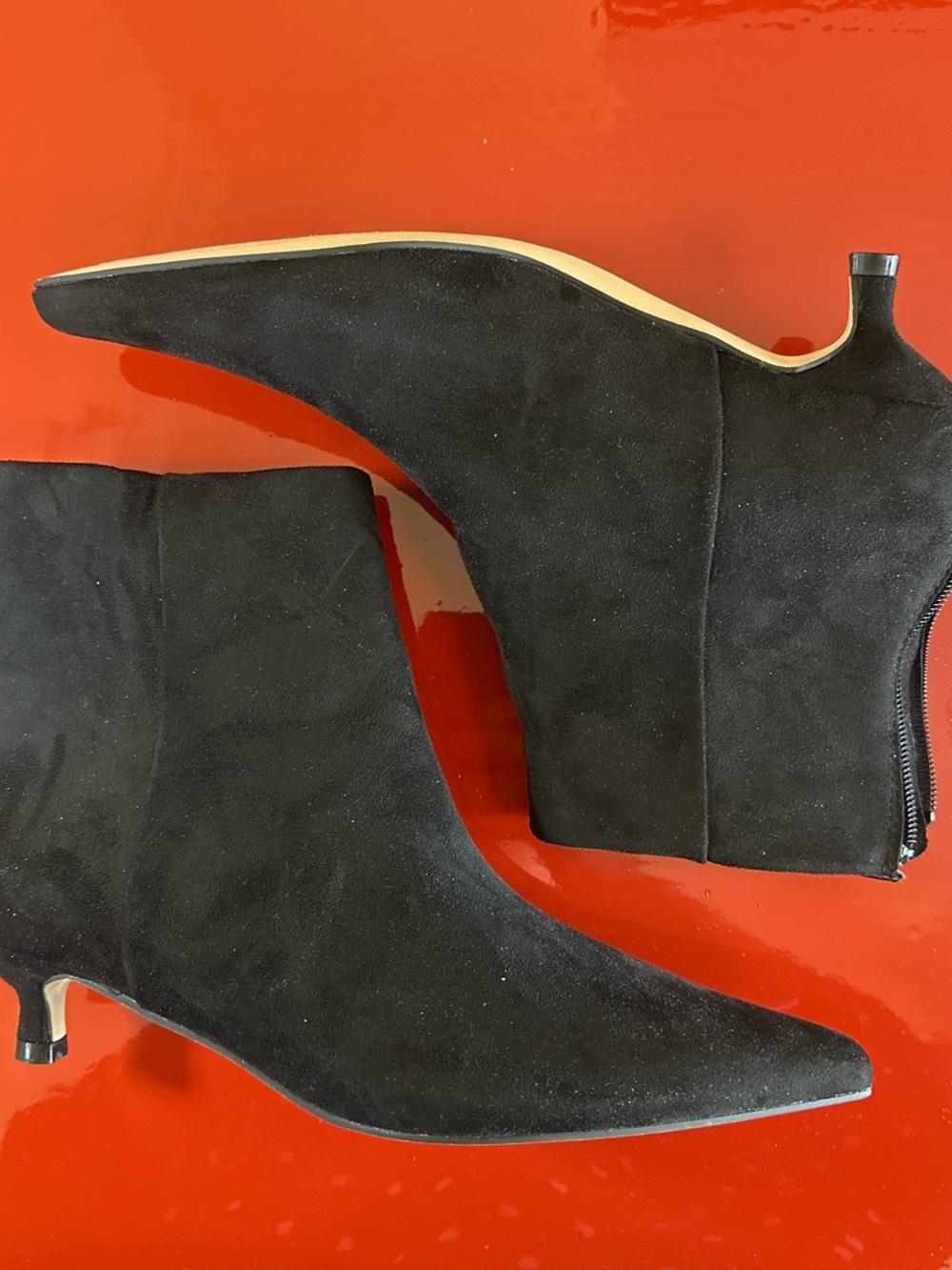 Women's Black Suede Pointed-Toe Kitten Heel Ankle Boots